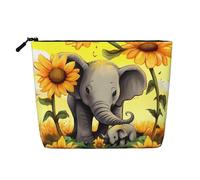 Dwvtfsm Borsa per il trucco da donna, con elefante e girasoli, impermeabile, in lino, organizer per cosmetici, leggera, con cerniera, organizer per pennelli da trucco