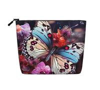 Dwvtfsm Borsa per il trucco da donna, con farfalle colorate sui fiori, organizer per cosmetici da viaggio in lino impermeabile, leggera, con cerniera, borsa da toeletta da viaggio organizer per