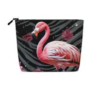 Dwvtfsm Borsa per il trucco da donna, con fenicottero rosa, impermeabile, in lino, organizer per cosmetici da viaggio, leggera, con cerniera, organizer per pennelli da trucco