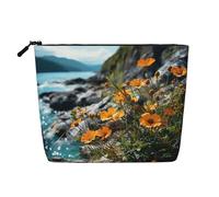 Dwvtfsm Borsa per il trucco da donna, con fiori che crescono sulla scogliera, organizer per cosmetici da viaggio in lino impermeabile leggero con cerniera borsa da toilette organizer per pennelli da