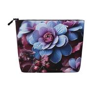 Dwvtfsm Borsa per il trucco da donna, con fiori viola e foglie, impermeabile, in lino, da viaggio, leggera, con cerniera, borsa da toeletta da viaggio, organizer per pennelli da trucco