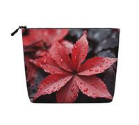 Dwvtfsm Borsa per il trucco da donna, con foglie rosse e grigie, organizer per cosmetici da viaggio in lino impermeabile leggero con cerniera borsa da toilette organizer per pennelli da trucco