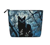 Dwvtfsm Borsa per il trucco da donna, con gatto nero sull'albero, impermeabile, in lino, organizer per cosmetici, organizer leggero con cerniera, borsa da toeletta da viaggio organizer per pennelli da