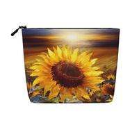 Dwvtfsm Borsa per il trucco da donna, con girasole dorato, impermeabile, in lino, organizer per cosmetici, leggera, con cerniera, organizer per pennelli da trucco