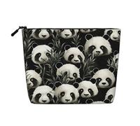 Dwvtfsm Borsa per il trucco da donna, con grafica a forma di panda in bianco e nero, impermeabile, in lino, organizer per cosmetici, leggera, con cerniera, organizer per pennelli da trucco