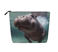 Dwvtfsm Borsa per il trucco da donna con ippopotamo subacqueo, impermeabile, in lino, organizer per cosmetici, organizer leggero con cerniera, borsa da toeletta da viaggio organizer per pennelli da