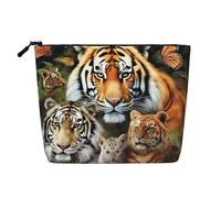 Dwvtfsm Borsa per il trucco da donna, con leone, tigre, leopardo e farfalla, impermeabile, in lino, organizer per cosmetici da viaggio, leggera, con cerniera, organizer per pennelli da trucco