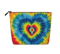 Dwvtfsm Borsa per il trucco da donna, con motivo arcobaleno a forma di cuore, tinto a nodi, impermeabile, in lino, organizer per cosmetici da viaggio, leggera, con cerniera, organizer per pennelli da