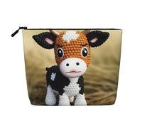 Dwvtfsm Borsa per il trucco da donna, con motivo di mucca, graziosa borsa per il trucco da donna, organizer per cosmetici da viaggio in lino impermeabile, leggera, con cerniera, organizer per pennelli
