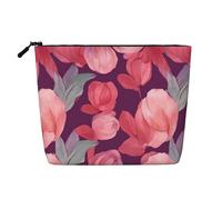 Dwvtfsm Borsa per il trucco da donna, con motivo di petali di peonia, organizer per cosmetici da viaggio in lino impermeabile leggero con cerniera borsa da toilette organizer per pennelli da trucco