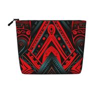 Dwvtfsm Borsa per il trucco da donna, con motivo etnico rosso e nero, organizer da viaggio in lino impermeabile, organizer leggero con cerniera, borsa da toeletta da viaggio organizer per pennelli da