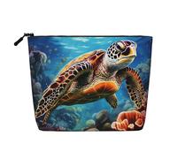 Dwvtfsm Borsa per il trucco da donna, con motivo tartarughe marine, impermeabile, in lino, da viaggio, leggera, con cerniera, organizer per pennelli da trucco