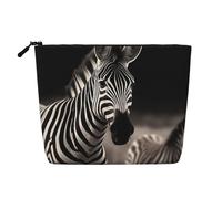 Dwvtfsm Borsa per il trucco da donna, con motivo zebrato, impermeabile, in lino, da viaggio, leggera, con cerniera, organizer per pennelli da trucco
