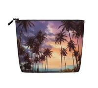 Dwvtfsm Borsa per il trucco da donna, con paesaggio di palme, organizer per cosmetici da viaggio in lino impermeabile leggero con cerniera borsa da toilette organizer per pennelli da trucco