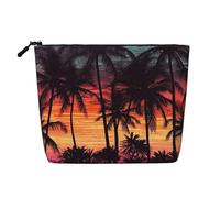 Dwvtfsm Borsa per il trucco da donna, con palme al tramonto, in lino, impermeabile, organizer per cosmetici da viaggio, leggera, con cerniera, organizer per pennelli da trucco
