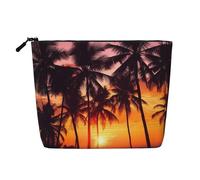 Dwvtfsm Borsa per il trucco da donna, con palme e tramonto in lino, impermeabile, organizer da viaggio leggero con cerniera, borsa da toeletta da viaggio organizer per pennelli da trucco