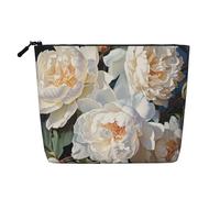 Dwvtfsm Borsa per il trucco da donna, con peonia bianca, organizer da viaggio in lino impermeabile, leggera, con cerniera, borsa da toeletta da viaggio organizer per pennelli da trucco