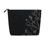 Dwvtfsm Borsa per il trucco da donna, con rami di albero e luna su cielo notturno nero, organizer per cosmetici da viaggio in lino impermeabile leggero con cerniera borsa da toilette organizer per