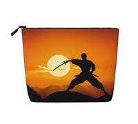 Dwvtfsm Borsa per il trucco da donna, con silhouette di karate, impermeabile, in lino, organizer per cosmetici, leggera, con cerniera, organizer per pennelli da trucco