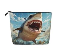 Dwvtfsm Borsa per il trucco da donna, con squalo a bocca aperta, in lino, impermeabile, organizer per cosmetici da viaggio, leggera, con cerniera, organizer per pennelli da trucco