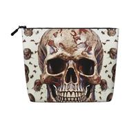 Dwvtfsm Borsa per il trucco da donna, con teschio su sfondo bianco, in lino, impermeabile, organizer per cosmetici, leggera, con cerniera, organizer per pennelli da trucco