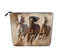 Dwvtfsm Borsa per il trucco da donna, con tre cavalli che corrono, in lino, impermeabile, organizer per cosmetici, leggera, con cerniera, organizer per pennelli da trucco