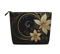 Dwvtfsm Borsa per il trucco da donna, design dorato su sfondo nero, organizer per cosmetici da viaggio in lino impermeabile leggero con cerniera da viaggio borsa da toilette organizer per pennelli da