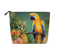 Dwvtfsm Borsa per il trucco estiva con pappagallo ananas uccello per donne, organizer per cosmetici da viaggio in lino impermeabile leggero con cerniera borsa da toilette organizer per pennelli da