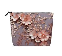 Dwvtfsm Borsa per il trucco floreale elegante in oro rosa per le donne, organizer per cosmetici da viaggio in lino impermeabile leggero con cerniera borsa da toilette organizer per pennelli da trucco