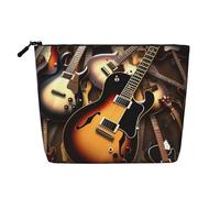 Dwvtfsm Borsa per il trucco per chitarra musicale, da donna, impermeabile, in lino, organizer per cosmetici, leggera, con cerniera, organizer per pennelli da trucco