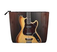 Dwvtfsm Borsa per il trucco per strumenti musicali per chitarra, da donna, impermeabile, in lino, organizer per cosmetici da viaggio, leggera, con cerniera, organizer per pennelli da trucco