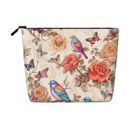 Dwvtfsm Borsa per il trucco romantica con uccelli floreali e farfalle per donne, organizer per cosmetici da viaggio in lino impermeabile leggero con cerniera borsa da toilette organizer per pennelli