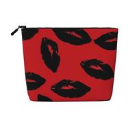 Dwvtfsm Borsa per trucco labbra rosse e nere per donne, organizer per cosmetici da viaggio in lino impermeabile leggero con cerniera borsa da toilette organizer per pennelli da trucco