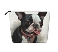 Dwvtfsm Boston Terrier - Trousse per trucchi da donna, impermeabile, in lino, organizer per cosmetici, leggera, con cerniera, organizer per pennelli da trucco