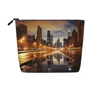 Dwvtfsm Chicago - Trousse per trucchi da donna, impermeabile, in lino, da viaggio, leggera, con cerniera, organizer per pennelli da trucco