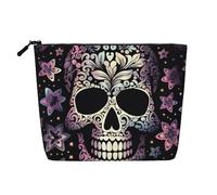 Dwvtfsm Cool Skull Makeup Bag per le donne, impermeabile lino viaggio cosmetici organizzatore leggero cerniera viaggio toeletta borsa organizzatore pennelli trucco borsa di immagazzinaggio