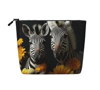 Dwvtfsm Coppia di girasoli e zebra borsa per il trucco da donna, impermeabile in lino da viaggio, organizer leggero con cerniera, borsa da toeletta da viaggio organizer per pennelli da trucco