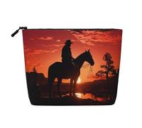 Dwvtfsm Cowboy West - Trousse per trucchi da donna, impermeabile, in lino, organizer per cosmetici, leggera, con cerniera, organizer per pennelli da trucco