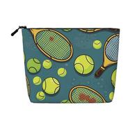 Dwvtfsm Divertente borsa da trucco per racchette da tennis e palline da tennis per donne, organizer per cosmetici da viaggio in lino impermeabile leggero con cerniera borsa da toilette organizer per