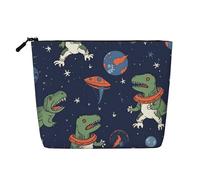 Dwvtfsm Divertente borsa per il trucco da donna, con motivo astronauta e dinosauro, impermeabile, in lino, da viaggio, leggera, con cerniera, organizer per pennelli da trucco