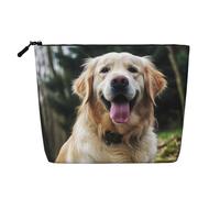 Dwvtfsm Divertente borsa per il trucco Golden Retriever da donna, organizer da viaggio in lino impermeabile leggero con cerniera borsa da toilette organizer per pennelli da trucco