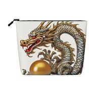 Dwvtfsm Drago cinese con perla borsa per il trucco per le donne, impermeabile in lino da viaggio organizer per cosmetici leggero con cerniera borsa da toilette da viaggio organizer per pennelli da