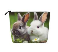 Dwvtfsm Due piccoli coniglietti borsa per il trucco da donna, impermeabile, in lino, organizer per cosmetici da viaggio, leggera, con cerniera, organizer per pennelli da trucco
