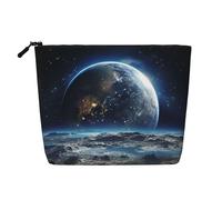 Dwvtfsm Earth From Moon - Trousse per il trucco da donna, impermeabile, in lino, da viaggio, leggera, con cerniera, organizer per pennelli da trucco