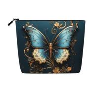 Dwvtfsm Elegante borsa per il trucco a forma di farfalla, da donna, impermeabile, in lino, organizer per cosmetici, leggera, con cerniera, organizer per pennelli da trucco