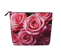 Dwvtfsm Elegante borsa per il trucco con fiori di rosa per donne, organizer da viaggio in lino impermeabile leggero con cerniera borsa da toilette organizer per pennelli da trucco