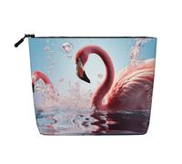 Dwvtfsm Elegante rosa fenicotteri in acqua borsa per il trucco per le donne, impermeabile lino viaggio cosmetico organizzatore leggero cerniera viaggio toilette borsa organizzatore pennelli trucco