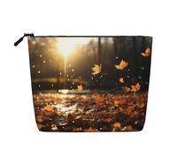 Dwvtfsm Fallen Leaves - Trousse per il trucco da donna, impermeabile, in lino, da viaggio, leggera, con cerniera, organizer per pennelli da trucco