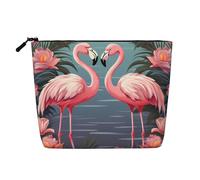Dwvtfsm Flock Of Tropical Flamingos Trousse per il trucco da donna, impermeabile, in lino, organizer per cosmetici da viaggio, leggero, con cerniera, organizer per pennelli da trucco