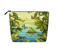 Dwvtfsm Frogs Sing - Borsa per il trucco da donna, impermeabile, in lino, da viaggio, leggera, con cerniera, organizer per pennelli da trucco